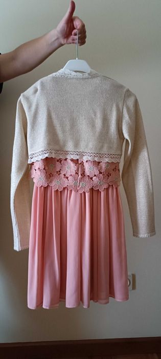 Conjunto "Vestido Mayoral + Bolero Branco e Cores" impecável!