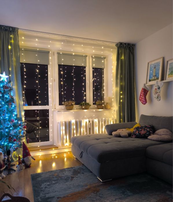Kurtyna swietlana 300 led na okno lampki choinkowe girlanda biale ciep