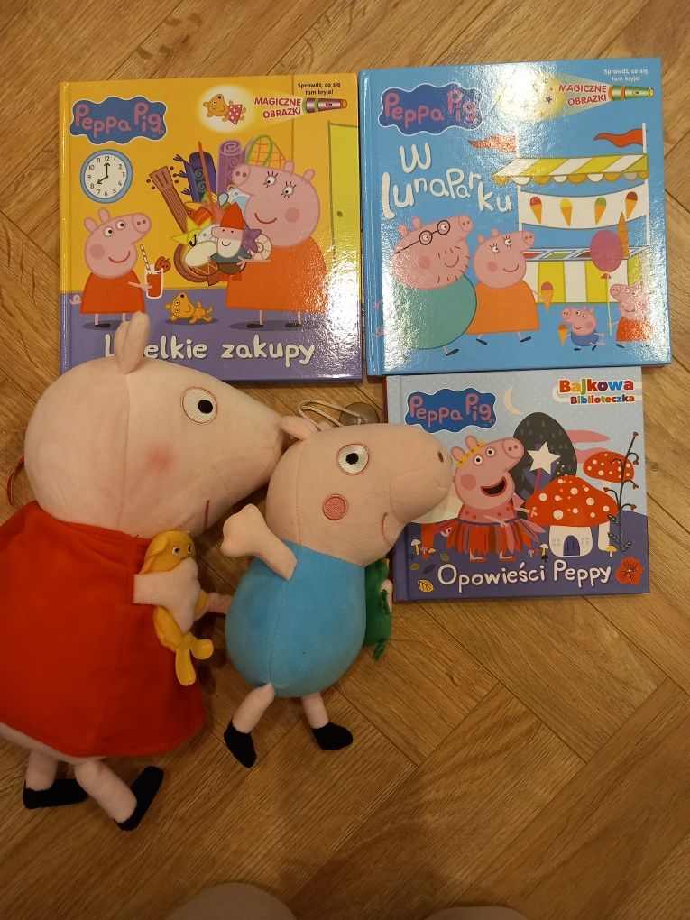 Zestaw Świnka Peppa ,George 3 książeczki z latarką,opowiesci,maskotki