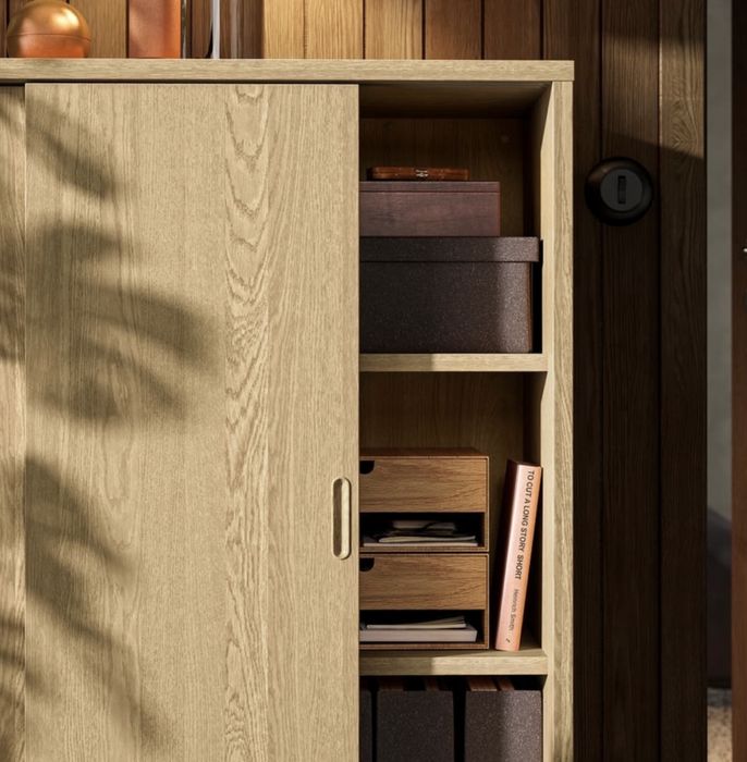 szafka komoda vintage drewniany retro z drzwiami przesuwnymi