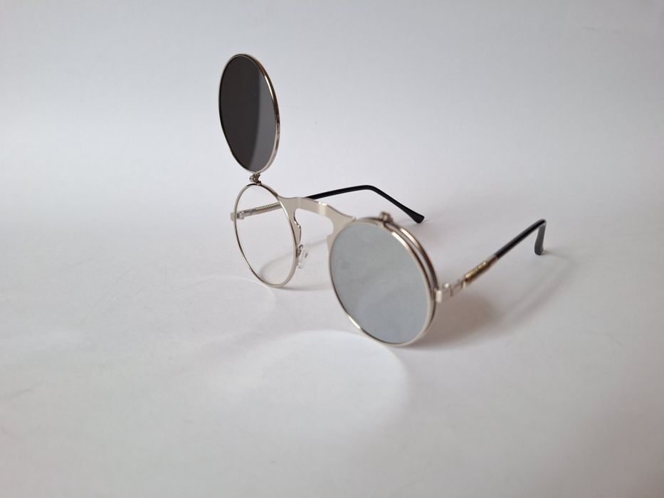 nowe metalowe okulary przeciwsłoneczne zerówki, steampunk,  vintage, e