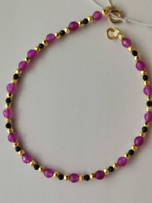 Bransoletka kamienie hematyt srebro pozłacane jaspis kamień fuksja