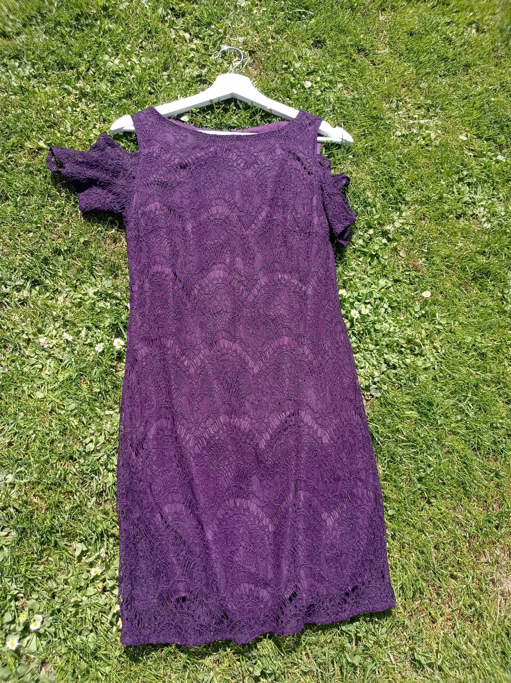 Fioletowa koronkowa sukienka 36