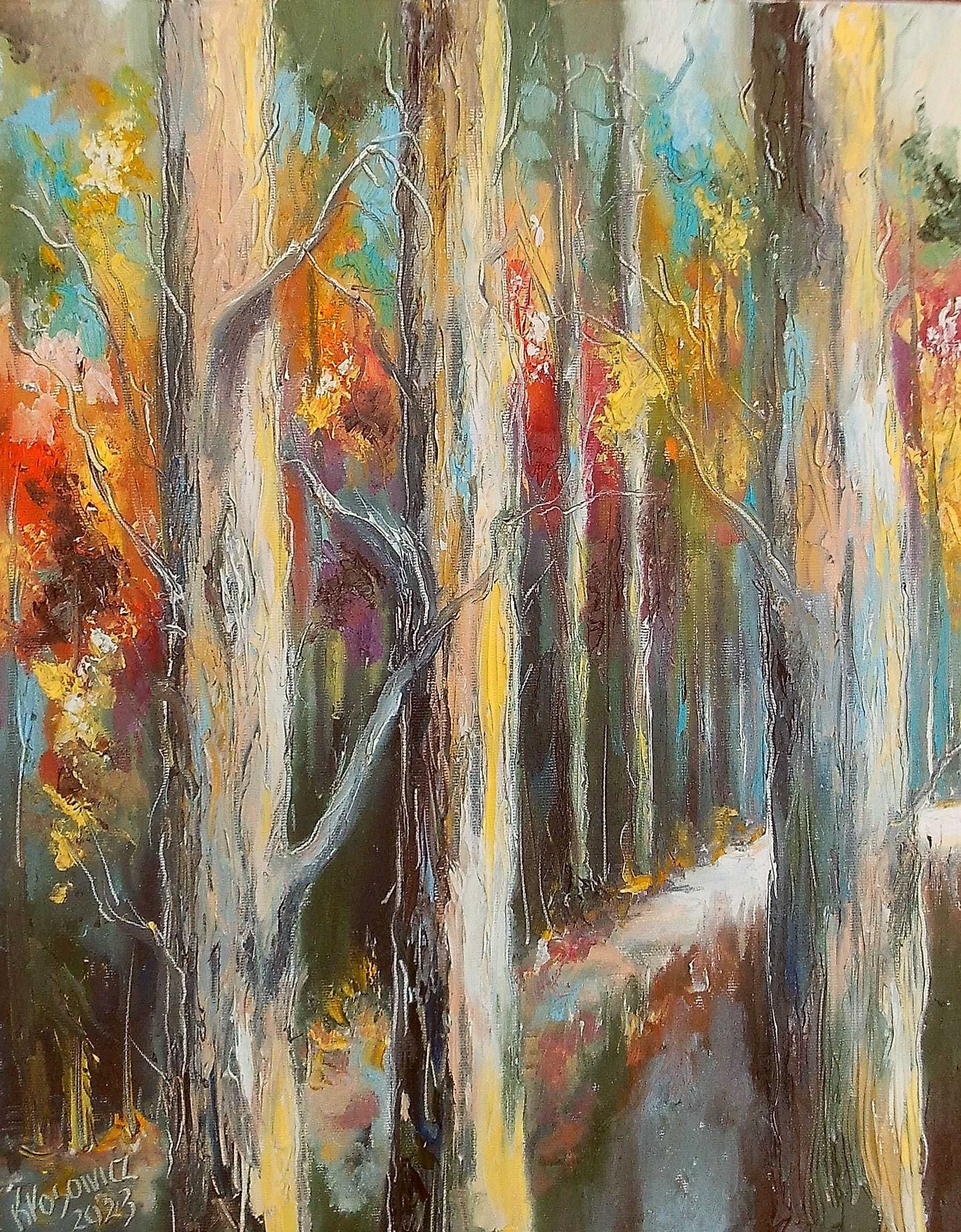 Obraz olejny "Jesień idzie przez las"