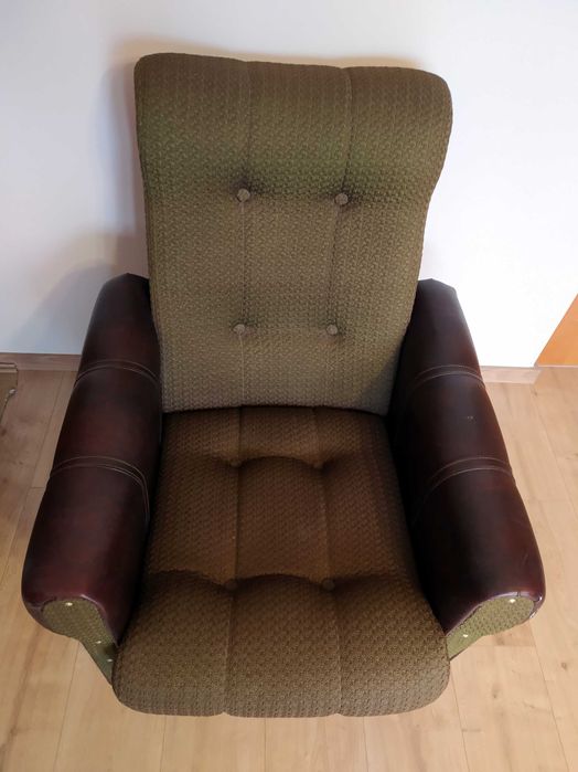 Fotel na kółkach, obicie skórzane, brązowy