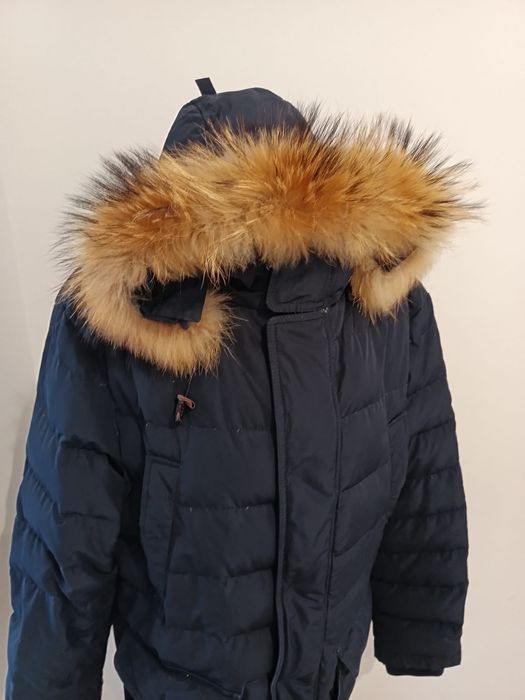 Męska kurtka zimowa puchowa XL kołnierz lis