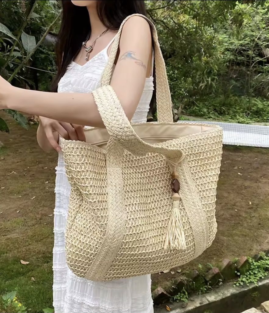 Torba słomkowa duża letnia boho shopperka plażowa miejska