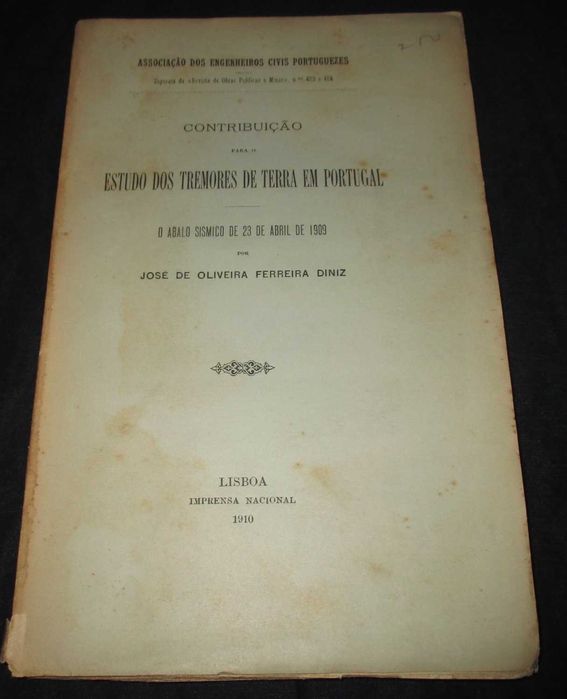 Livro Estudo dos Tremores de Terra em Portugal Ferreira Diniz 1910