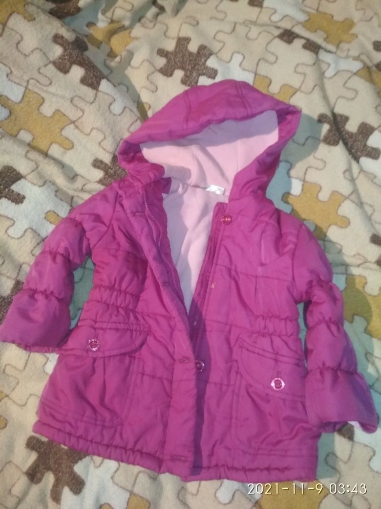 Детская куртка для девочки 2-2,5 года, розовая тёплая,одежда для детей