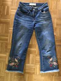 Jeansy spodnie dzwony flare z haftem