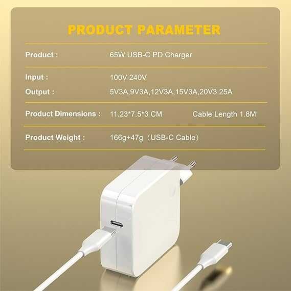 Ładowarka Zasilacz 65 W USB C Ładowarka Macbook Pro/Air