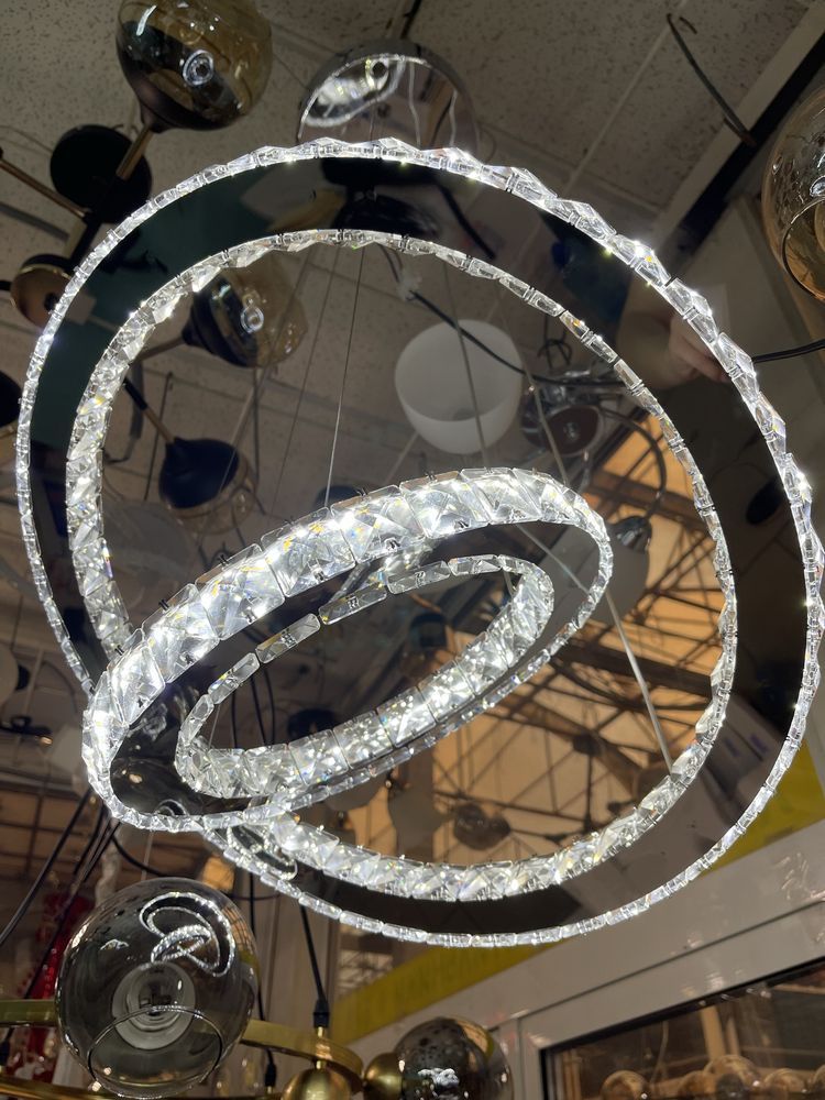Люстра світлодіодна led підвіси кільця з кришталем 80w