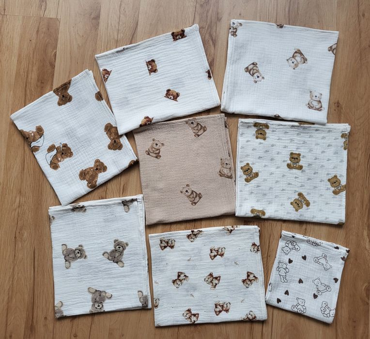 7 pieluszek muślinowych 40x50 i jedna 30x30 gratis