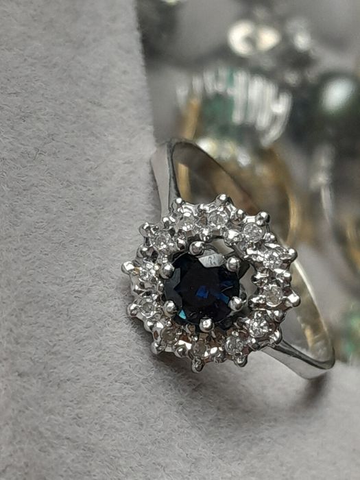 R.23 Pierścionek 3.42g Szafir Diamenty Złoto 585 WYCENA