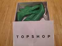 Topshop Zielone botki z elastyczną cholewką na wysokim obcasie