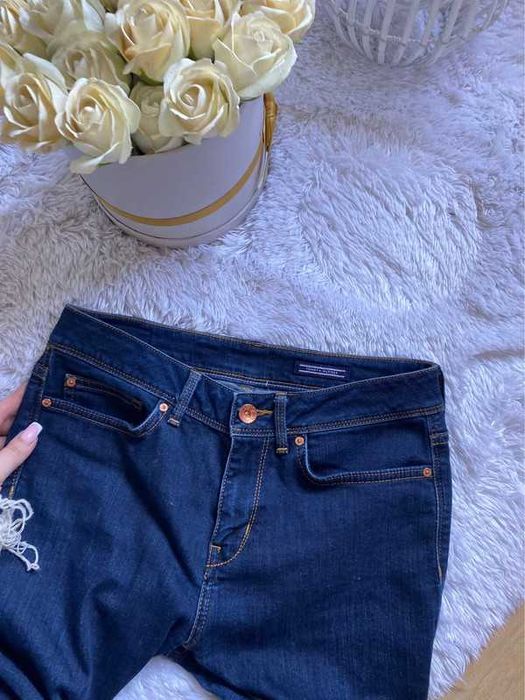 Tommy hilfiger granatowe jeansy rurki skinny ciemne