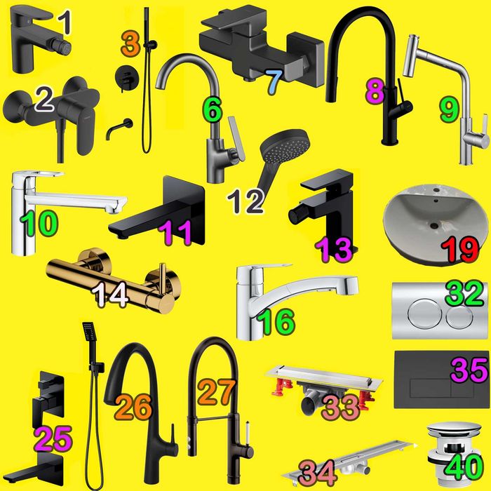 Bateria umywalkowa wannowa prysznic Omnires Grohe Hansgrohe odpływ Aco