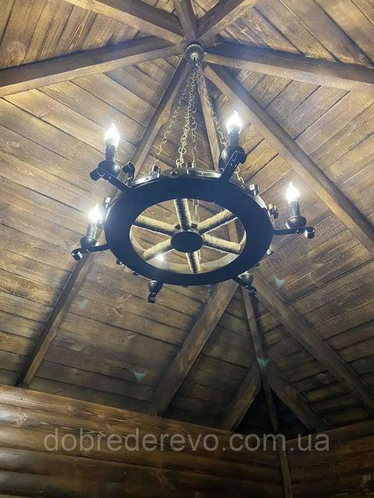Люстра колесо, Світильник колесо ковка під старину, Люстра з факелом