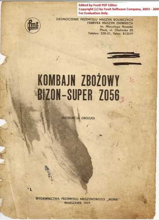 Instrukcja obsługi kombajnu Bizon Z 056