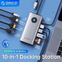 Orico USB 3.0 Hub 10в1 - 4К HDMI, VGA, PD100W, RJ45, SD/TF, Type-c Хаб