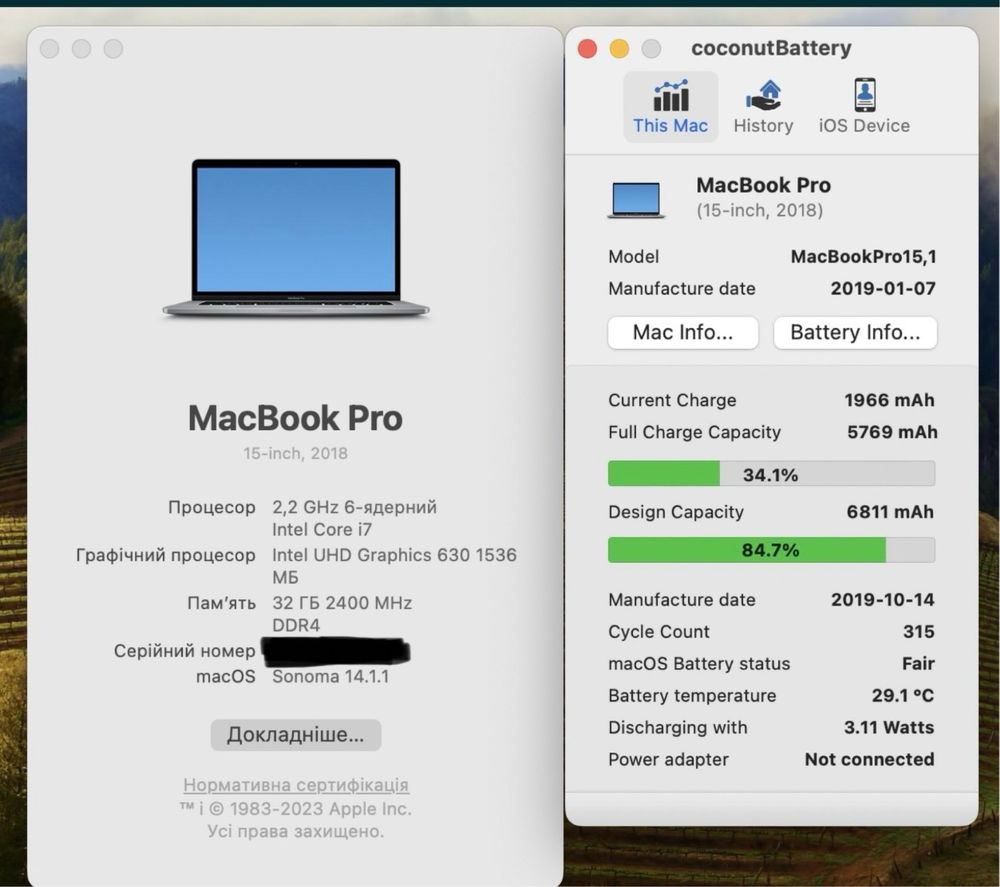 Macbook pro 15 2018 i7 2.2/ 32gb / 256gb/ Radeon Pro 555x 4GB