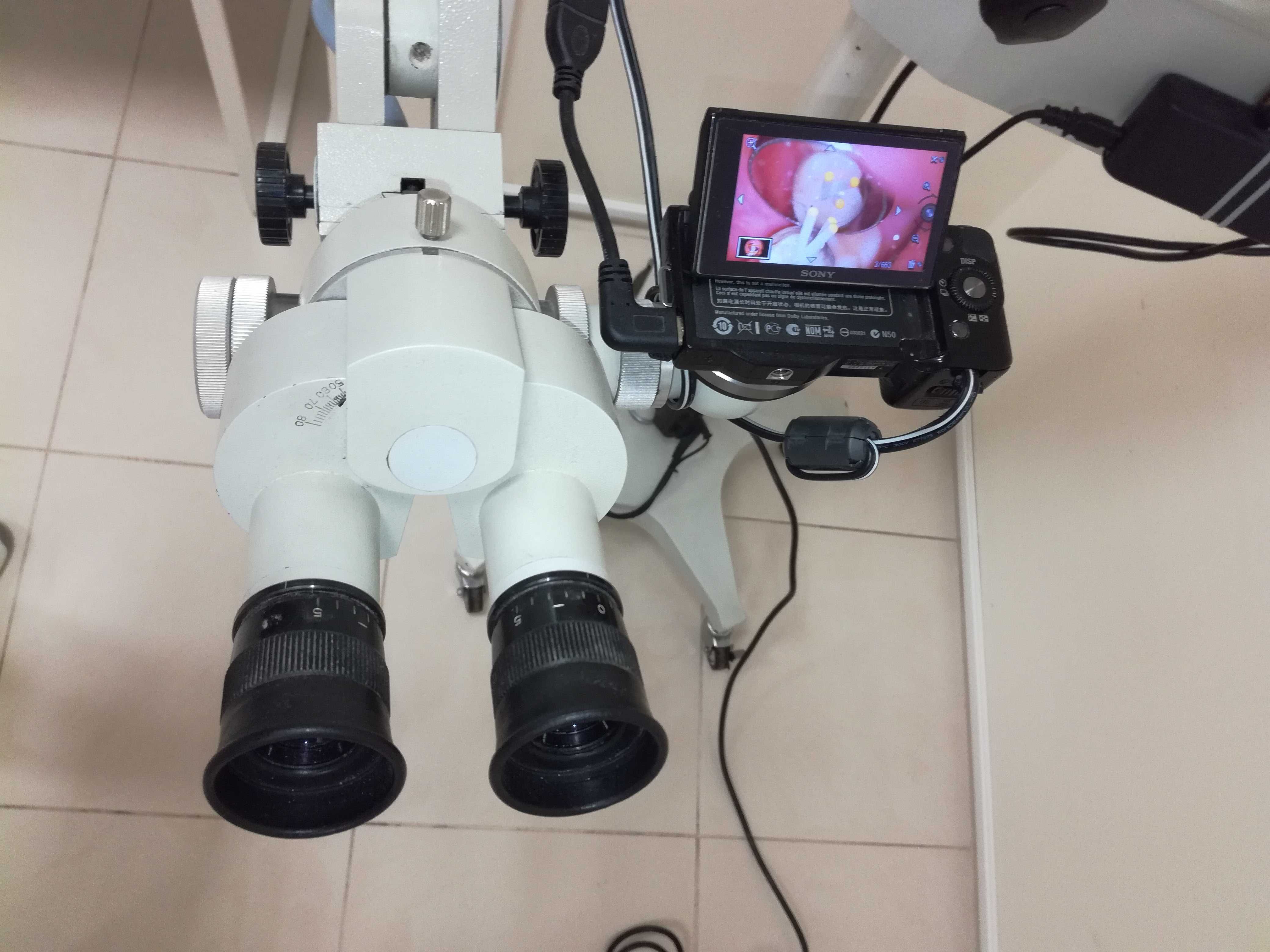 Mikroskop stomatologiczny + dzielnik obrazu+ tor wizyjny + aparat Sony