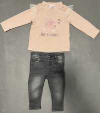 Zestaw bluzka słonik falbanki Coccodrillo i spodnie jeansowe F&F r.74