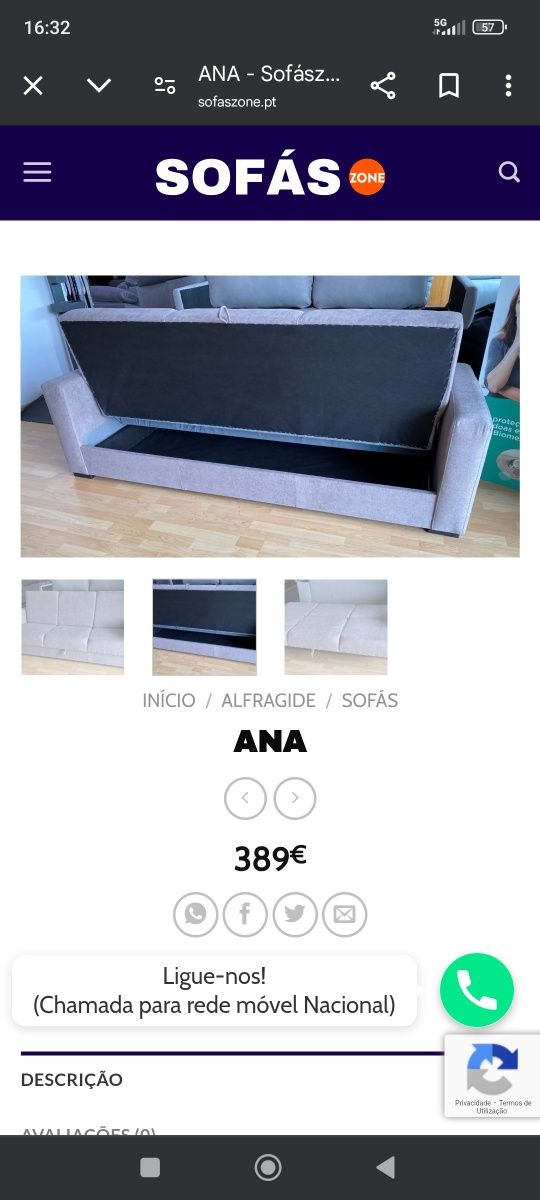Sofá de três lugares