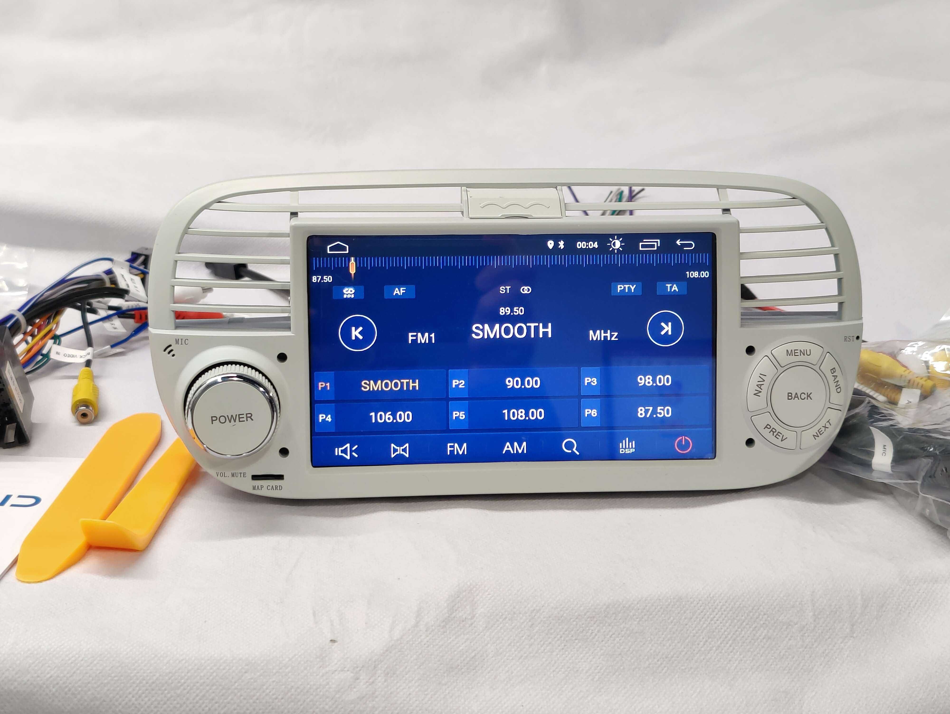 Radio 2 DIN Android 13 Fiat 500– Branco GPS WIFI CarPlay - Novo