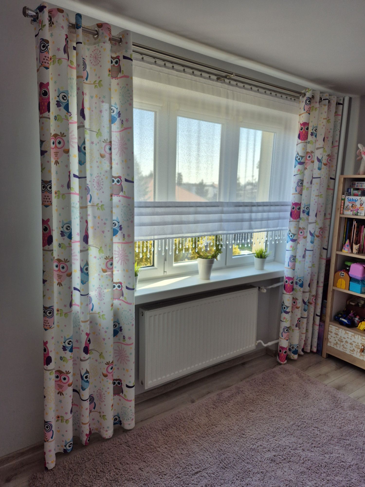 Dwie zasłony na przelotkach 140x250cm do pokoju dziecięcego Sowy Sówki
