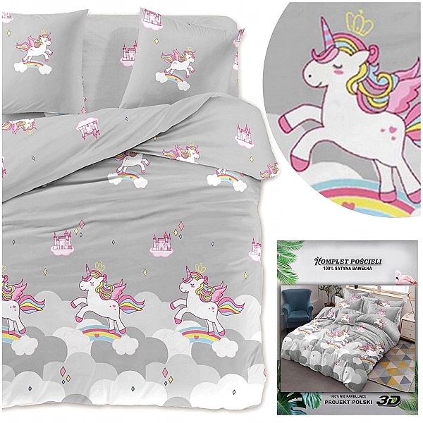 Pościel 160x200/3 części komplet poszewki 70x80 satynowa Maria jednoro