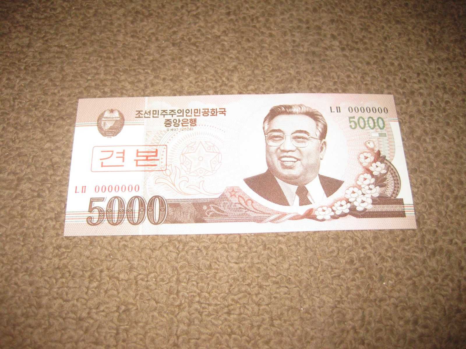 Nota da Coreia do Norte "5000 Won" UNC