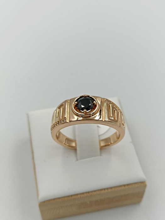 Sygnet męski pozłacany 18k złotem czarne oczko rozmiar 10,11,12,13