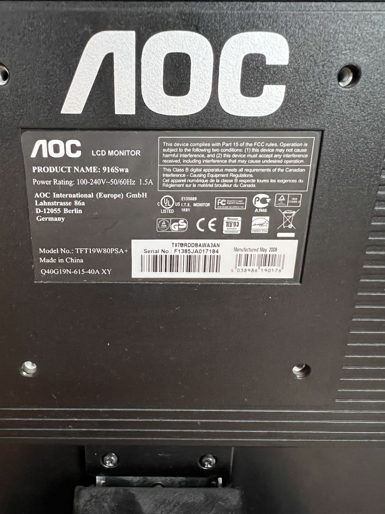 Monitor LCD AOC 916Swa