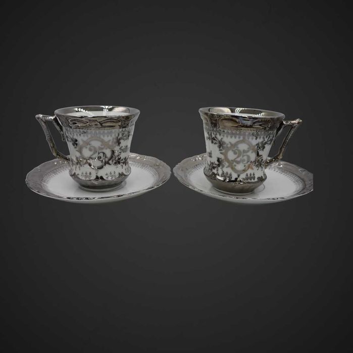 Filiżanki przedwojenne Königszelt Silesia srebrne gody  B41/050102