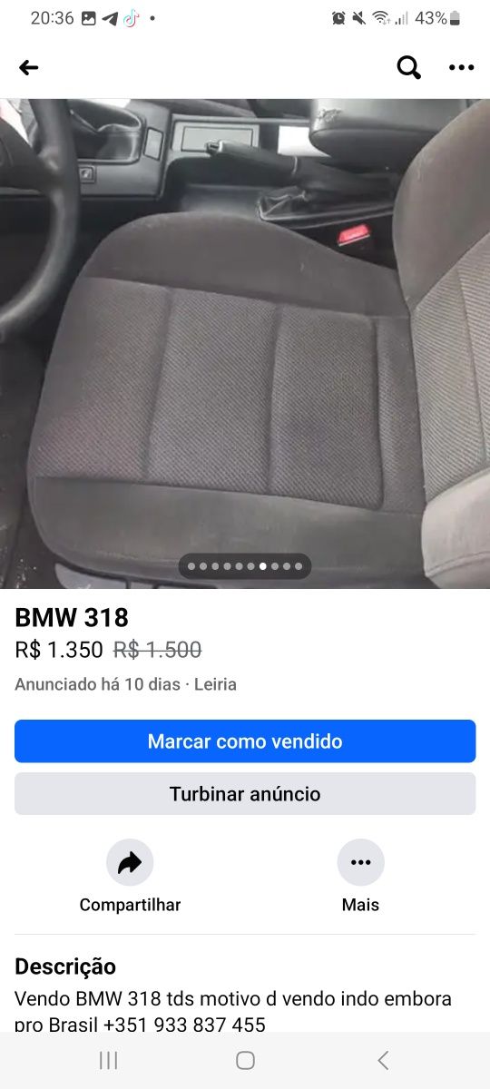 Vendo BMW 318 pq vou embora