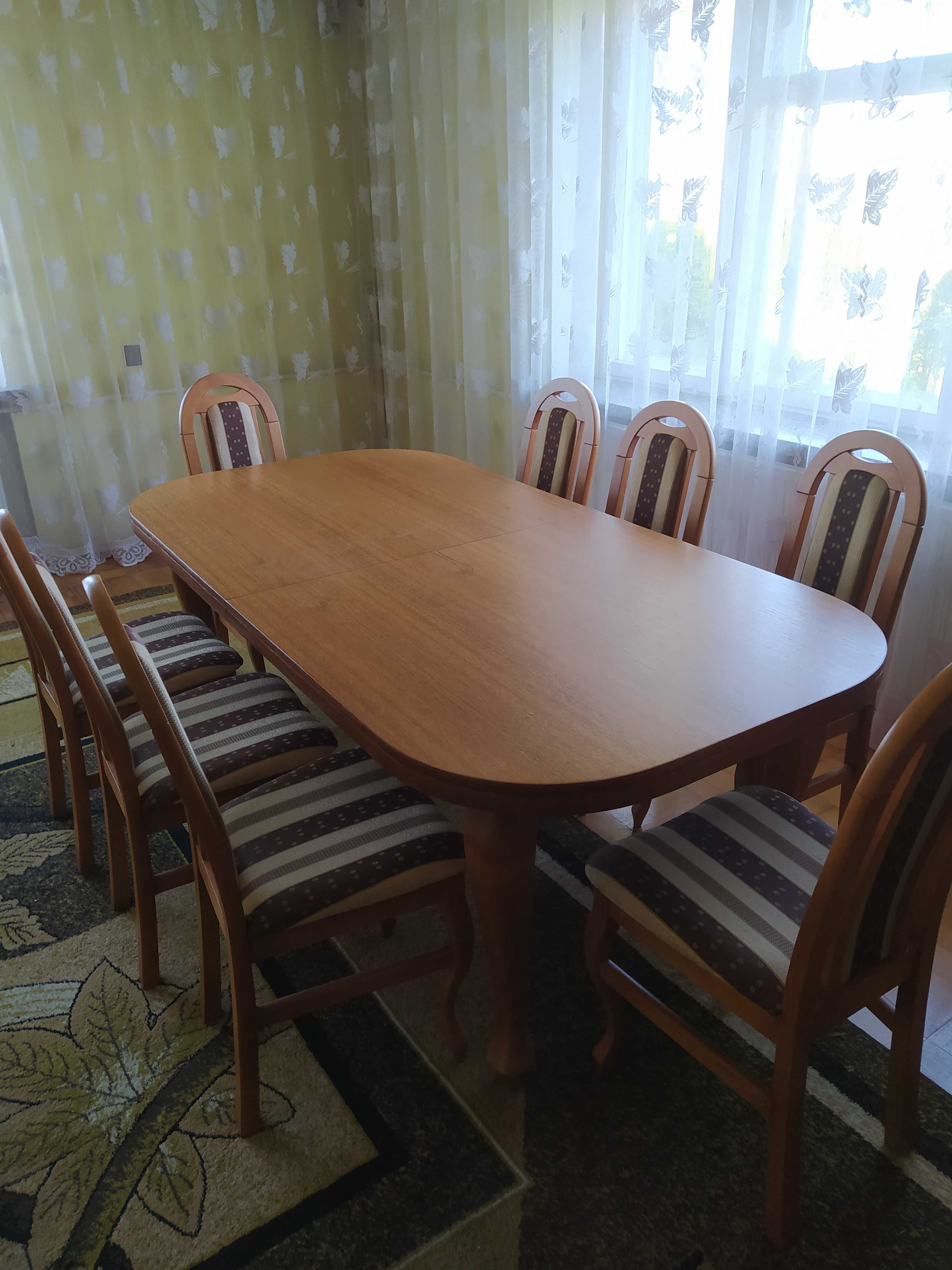 masywny dębowy duży stół + 8 krzeseł