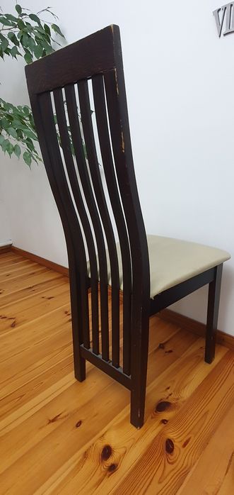 Krzesła 6 sztuk z pełnego drewna z pokrowcami, krzesło brązowe