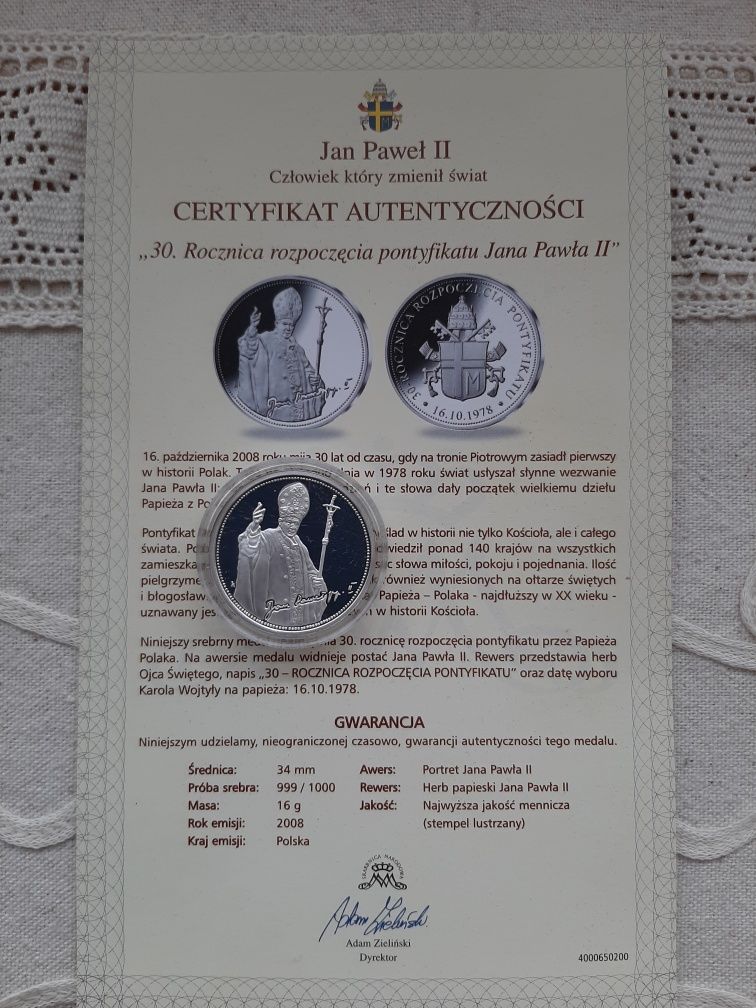 Medal Jan Paweł 2  30 rocznica srebro pontyfikatu