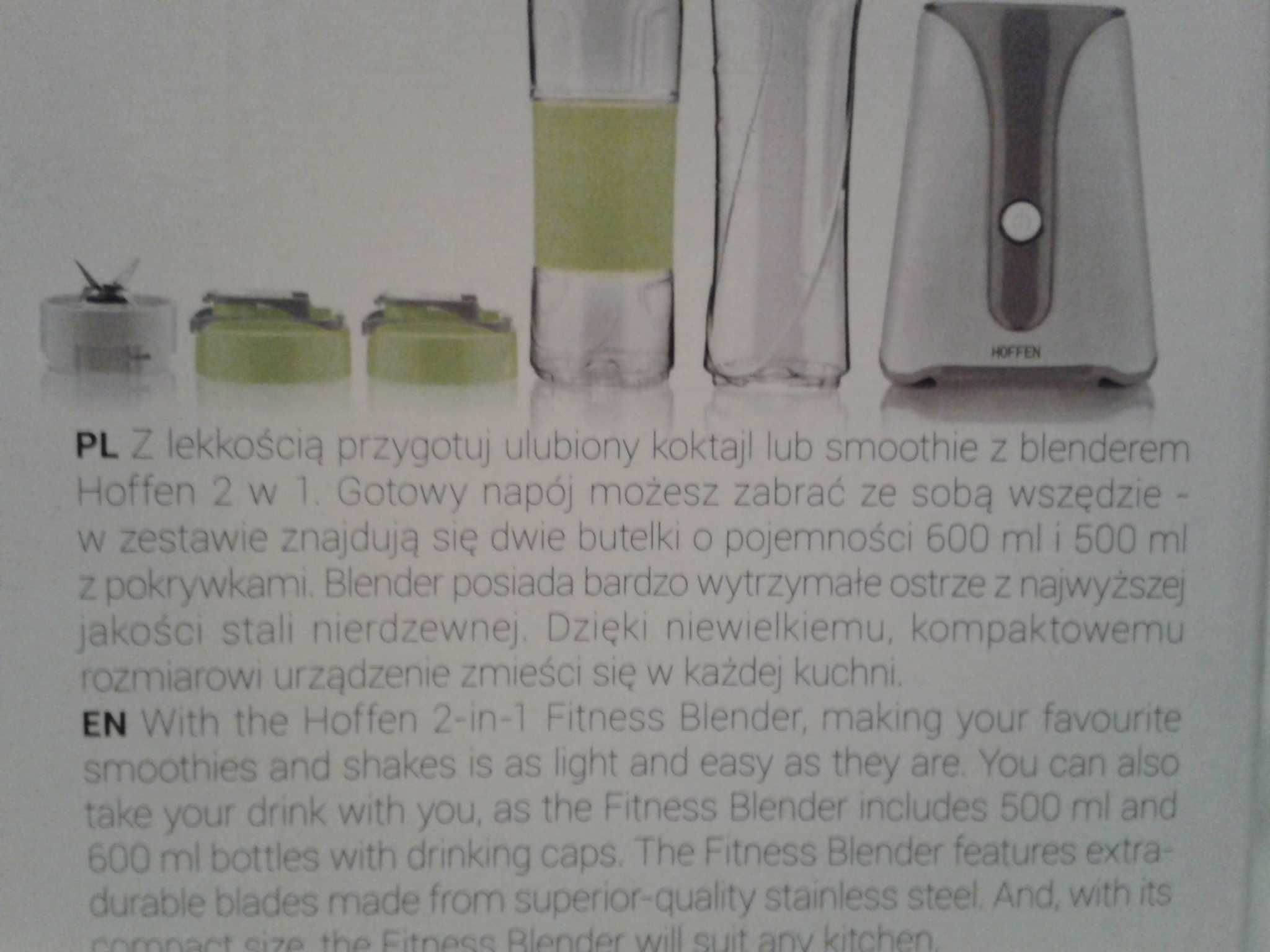 Hoffen BLENDER Fitness do smoothie 2w1 350W + 2 butelki 500ml i 600ml