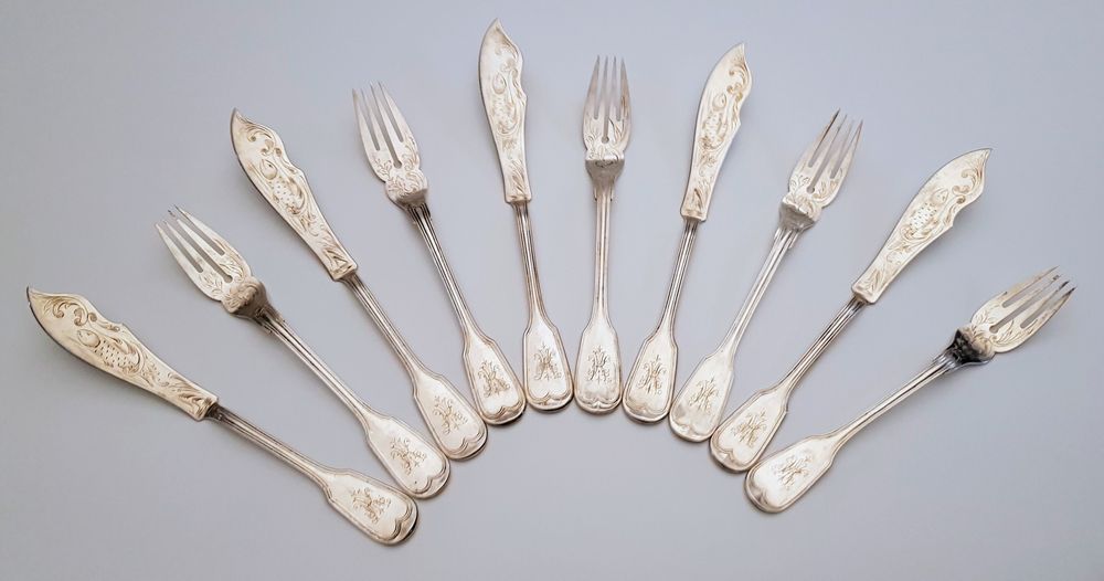 ZABYTKOWE SREBRO sztućce do ryb Niemcy XIX/XX w.