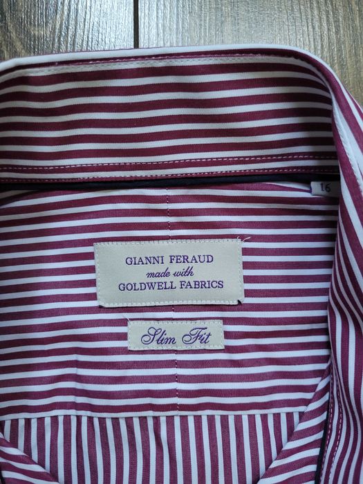 koszula Gianni Feraud 16" 40 slim fit w paski burgundowy bawełna