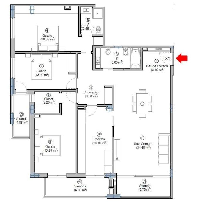 Apartamento T3 c/ lugar de parque - Quinta Santa Maria - Figueira da F