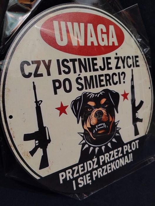 Tabliczka blaszana 20 cm uwaga!