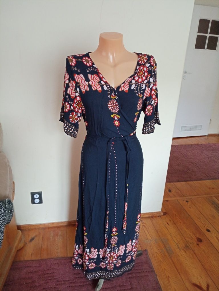Śliczna granatowa sukienka letnia midi/maxi, uniwersalna,boho, XL/42/1