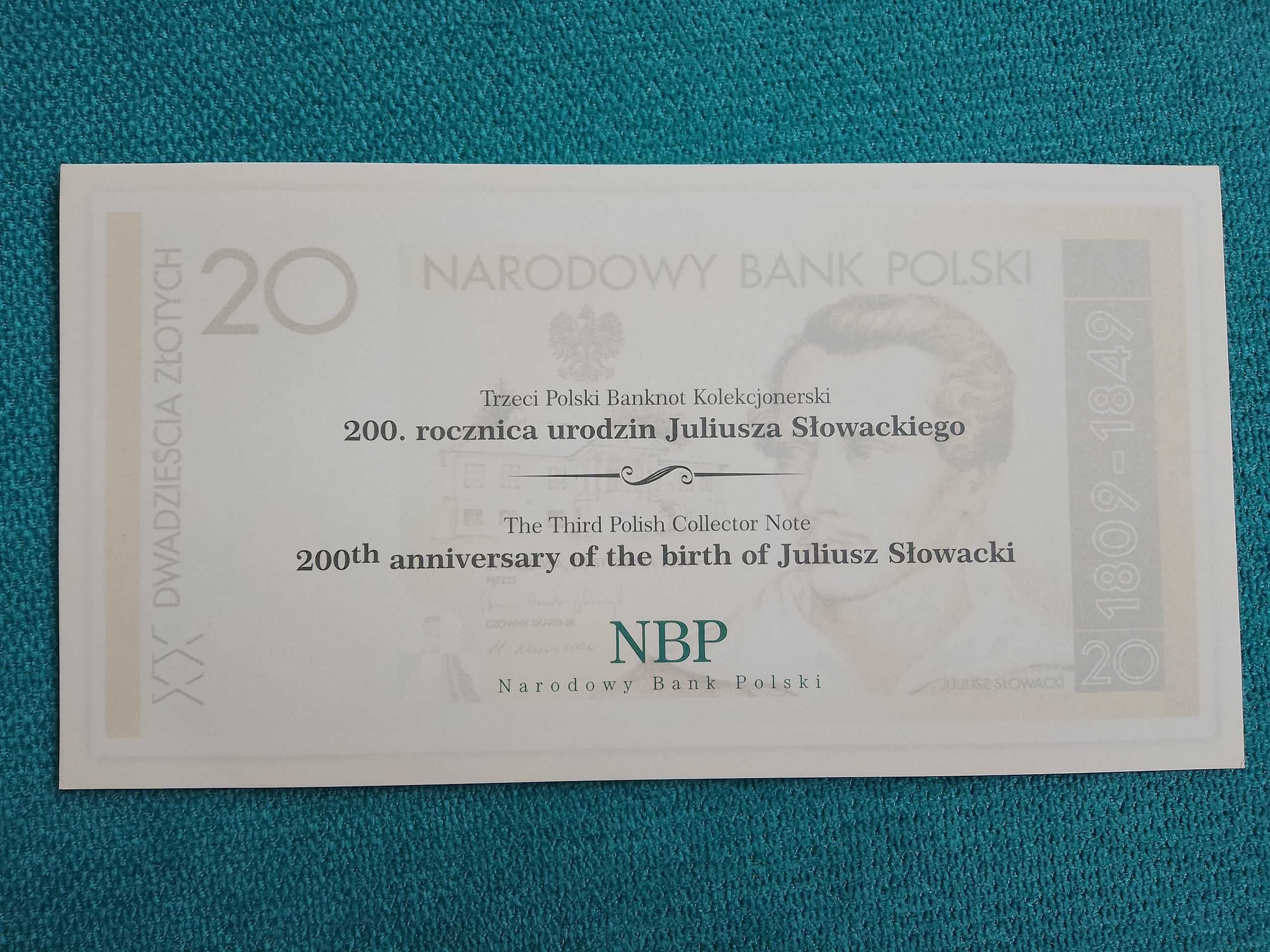 20 złotych 2009 - 200. rocznica urodzin Juliusza Słowackiego