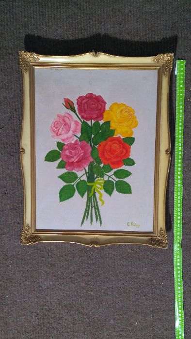 Obraz , kwiaty , w ramkach , sygnowany , cena 120 zł.