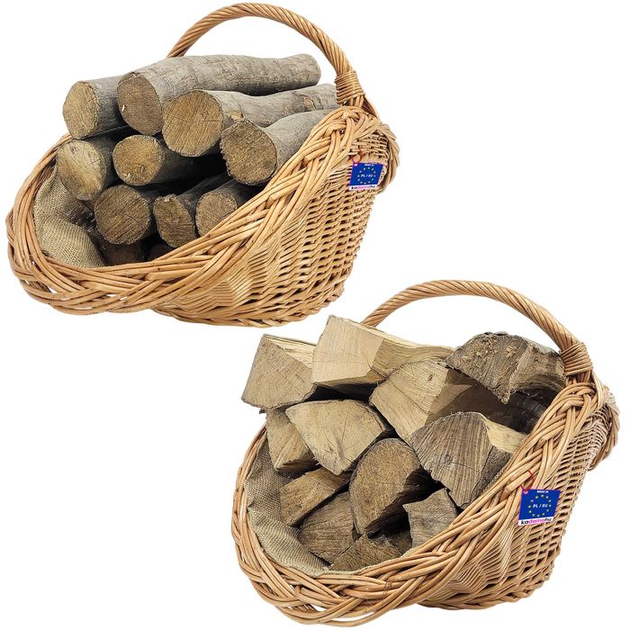 Kosz wiklinowy na drewno z jutą kominkowy zestaw 2 sztuki mały i duży