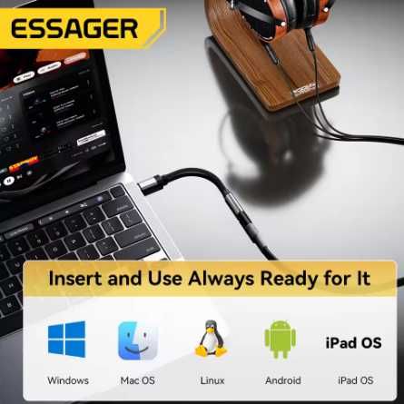 Essager USB Type-C to 3,5 мм ЦАП Dac переходник iPad Samsung PC Mac