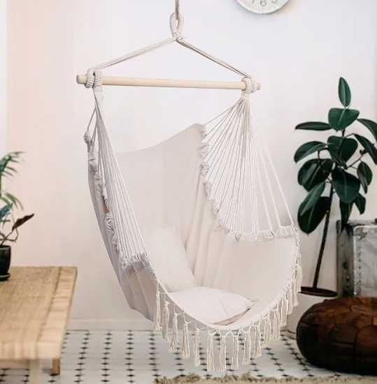 Krzesło brazylijskie  100 cm 120 kg Boho beżowe NOWE wiszące